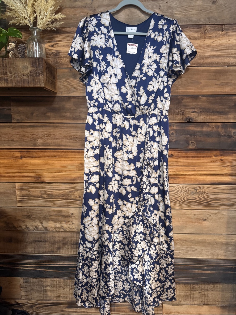 Nicole Miller NWT Navy Floral Maxi Dress High Low | Size Large 12/14